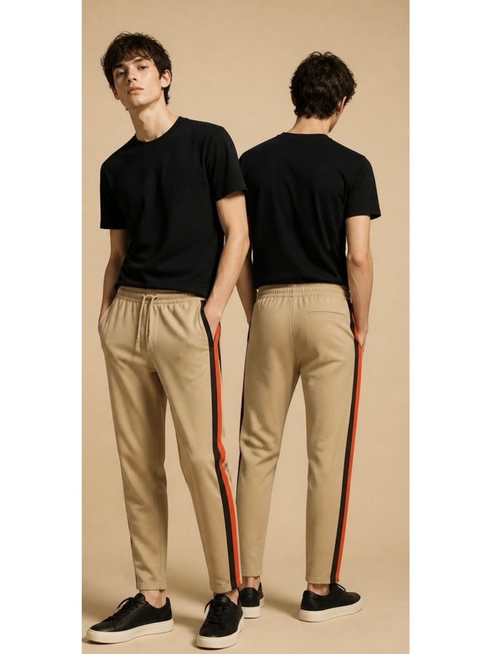 JIANWANG Men's Tracksuit Jogger Pants Black and Red Stripe in the Size L